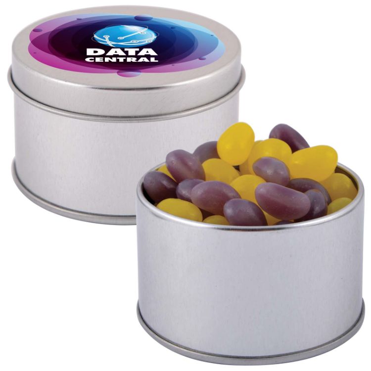 Picture of Corporate Colour Mini Jelly Beans in Silver Round Tin