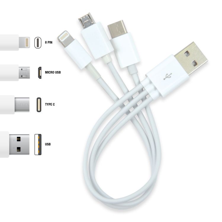 Picture of 3 in 1 Combo USB Cable - Micro, 8 Pin, Type C